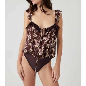 Free People Size  Small Maroon Print Bodysuit-